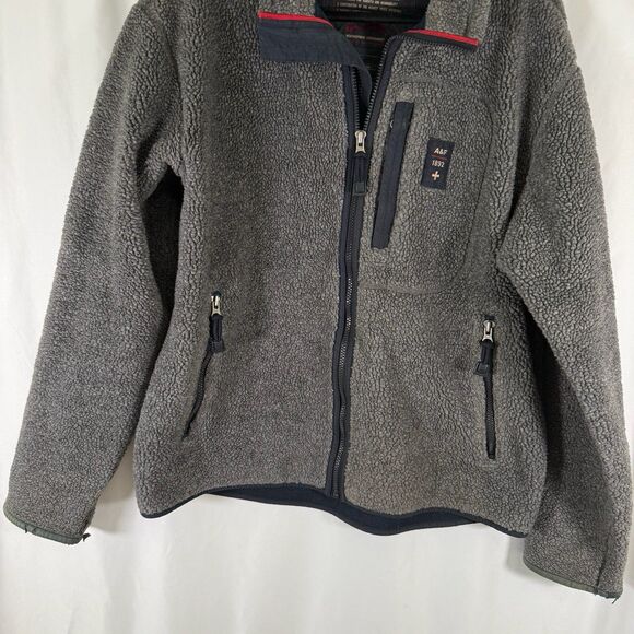 Vintage Abercrombie Fitch Jacket Men's Medium Grey Sherpa Zip Pockets Full Zip - Picture 3 of 12